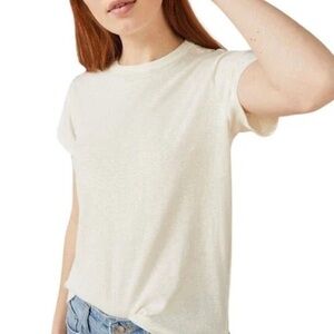 NEW Women’s Free Assembly Crewneck Short-Sleeve Ringer Tee Ivory Cream Small
